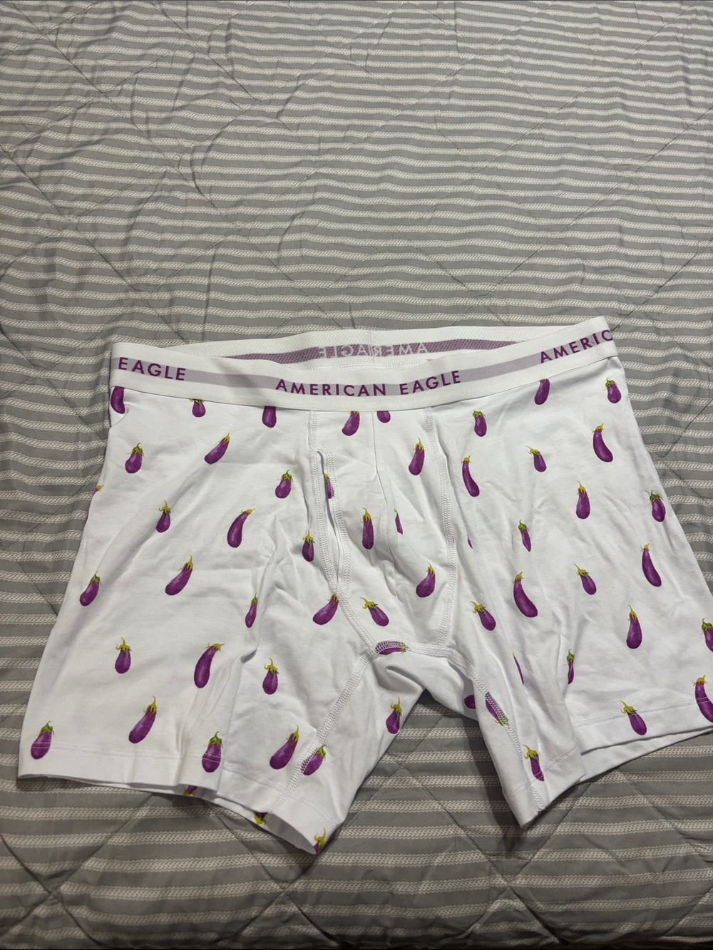 American Eagle Outfitters White Boxer Briefs with Purple Eggplant Pattern
